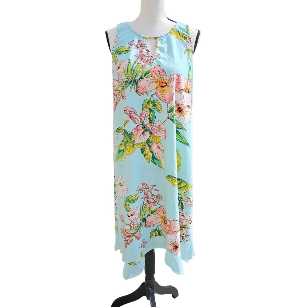 For Cynthia Tropical Blended Linen Sleeveless Dress M